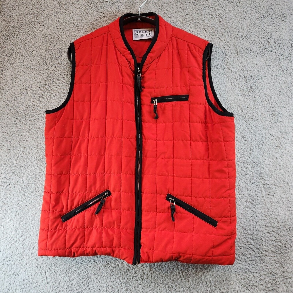 Keren Hart Puffer Vest Womans Large Red Lined Quilted Pockets Collared Full Zip